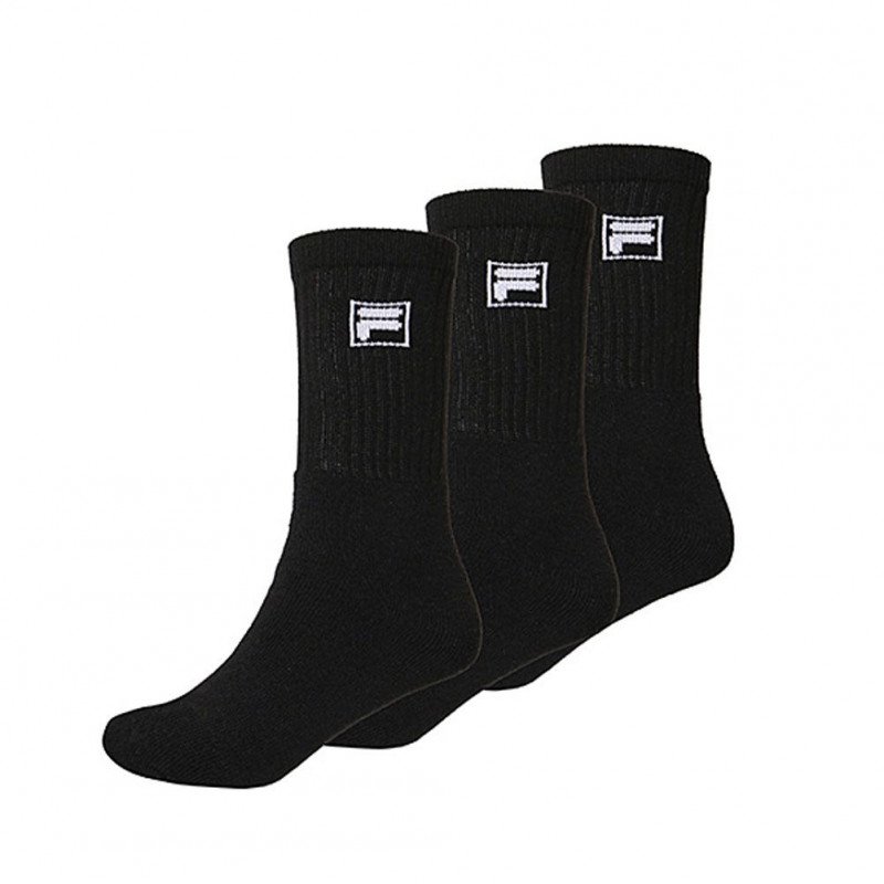 FILA Lot de 3 paires de Chaussettes Homme Coton TENNIS Noir