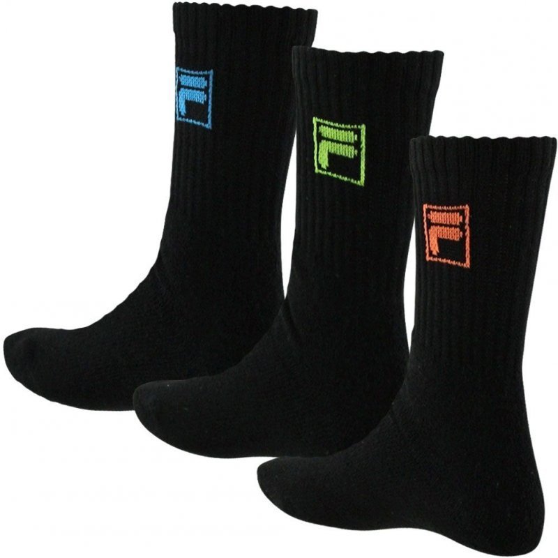 FILA Lot de 3 paires de Chaussettes Garçon Coton MULTILOGO Noir