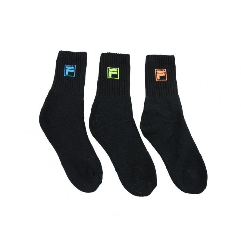 FILA Lot de 3 paires de Chaussettes Garçon Coton MULTILOGO Noir