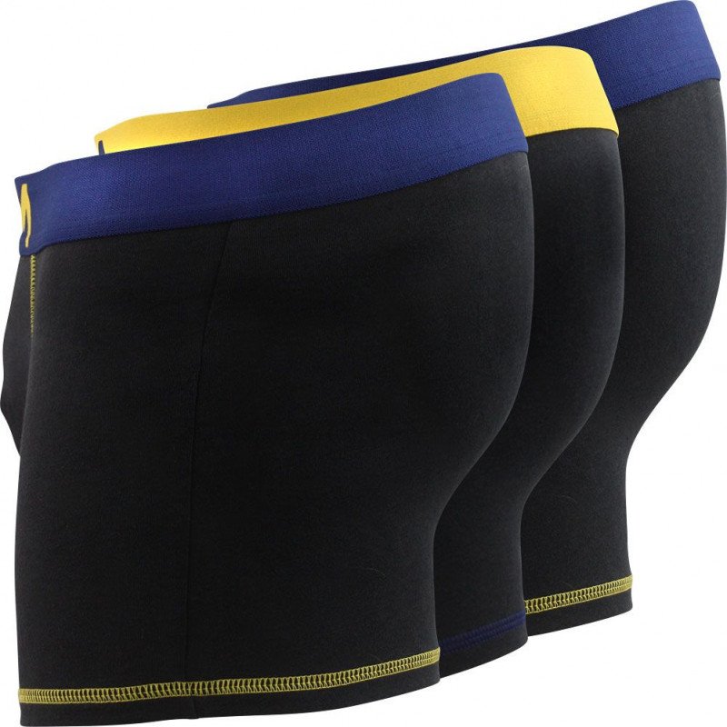 DIM Lot de 3 Boxers Homme Coton MIX AND COLORS Noir Jaune safran Bleu marin