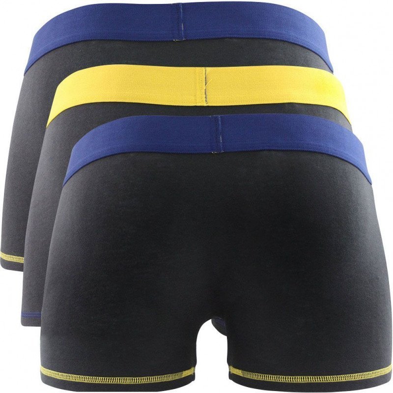 DIM Lot de 3 Boxers Homme Coton MIX AND COLORS Noir Jaune safran Bleu marin