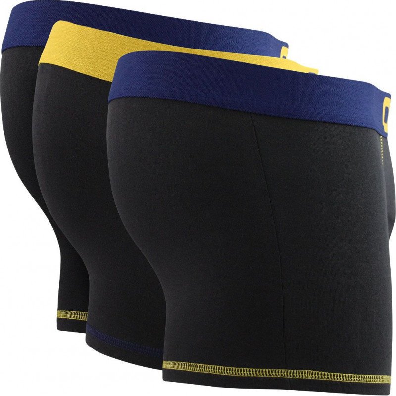 DIM Lot de 3 Boxers Homme Coton MIX AND COLORS Noir Jaune safran Bleu marin