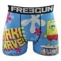 FREEGUN Boxer Homme Microfibre PLO Bleu Jaune BOB L'EPONGE