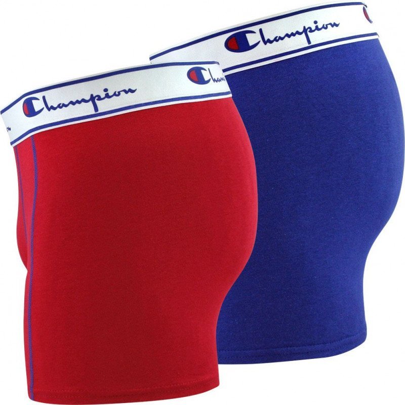 CHAMPION Lot de 2 Boxers Homme Coton UNIX2 Bleu royal Rouge