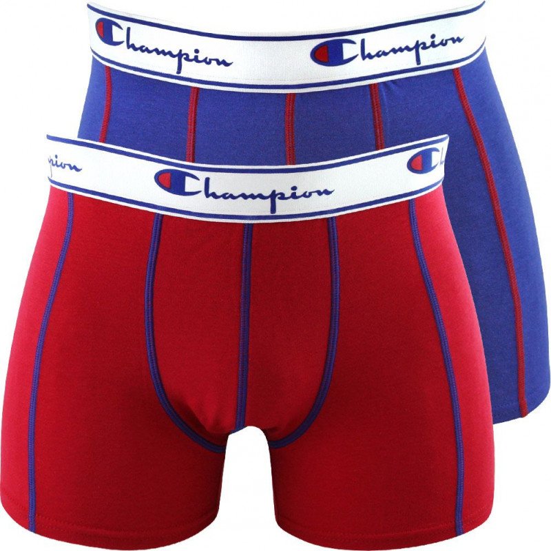 CHAMPION Lot de 2 Boxers Homme Coton UNIX2 Bleu royal Rouge