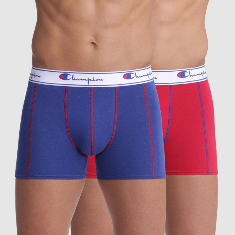 CHAMPION Lot de 2 Boxers Homme Coton UNIX2 Bleu royal Rouge