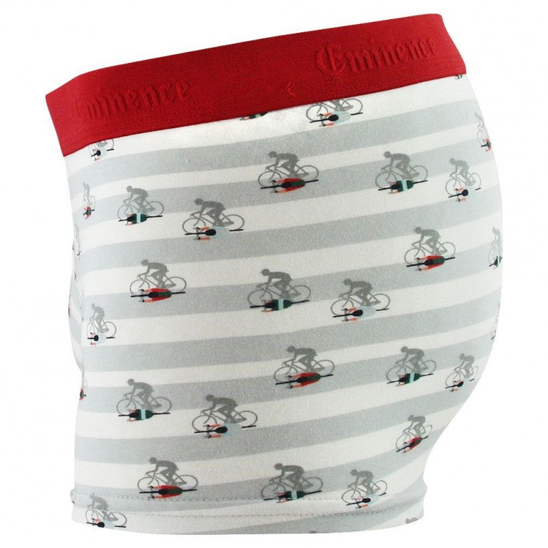 EMINENCE Boxer Homme Coton A VOS MARQUES Cycliste Gris Blanc Rouge