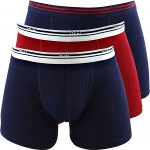 DIM Lot de 3 Boxers Homme Coton DAILY COLORS Bleu denim Rouge lave