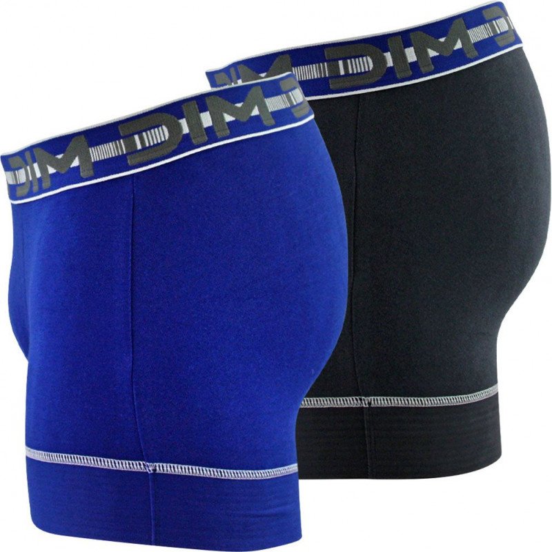 DIM Lot de 2 Boxers Homme Coton 3D STAY FIT Bleu azur Gris granit