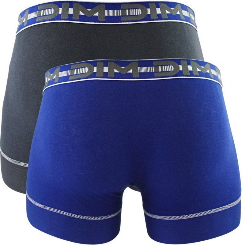 DIM Lot de 2 Boxers Homme Coton 3D STAY FIT Bleu azur Gris granit