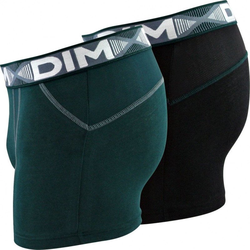 DIM Lot de 2 Boxers Homme Coton 3D FLEX AIR Vert pacific Noir