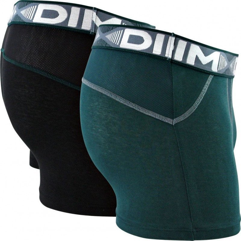 DIM Lot de 2 Boxers Homme Coton 3D FLEX AIR Vert pacific Noir