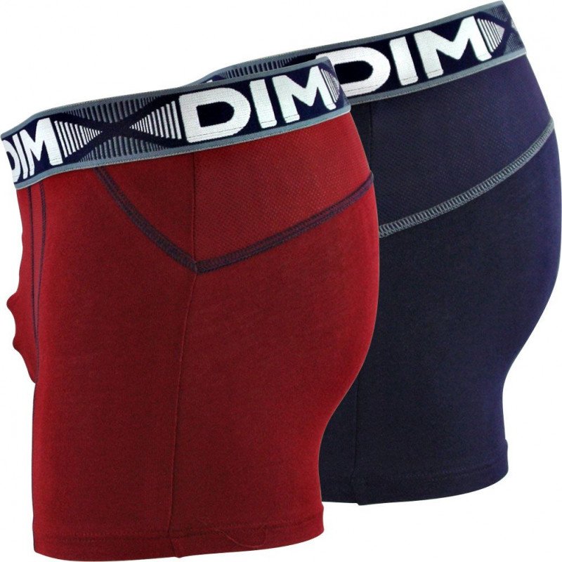 DIM Lot de 2 Boxers Homme Coton 3D FLEX AIR Rouge craie Bleu denim