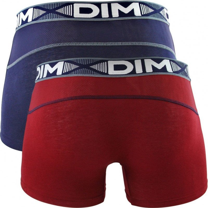 DIM Lot de 2 Boxers Homme Coton 3D FLEX AIR Rouge craie Bleu denim