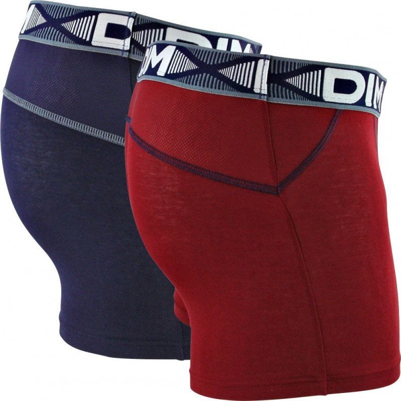 DIM Lot de 2 Boxers Homme Coton 3D FLEX AIR Rouge craie Bleu denim