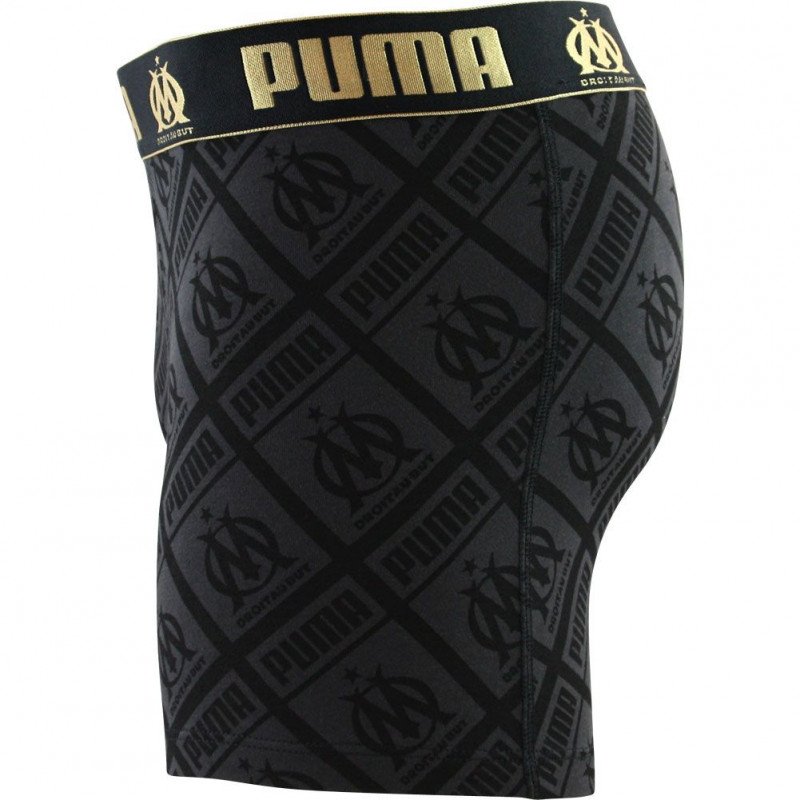 PUMA Boxer Homme Coton LOGOTOUCH Noir Doré OLYMPIQUE DE MARSEILLE