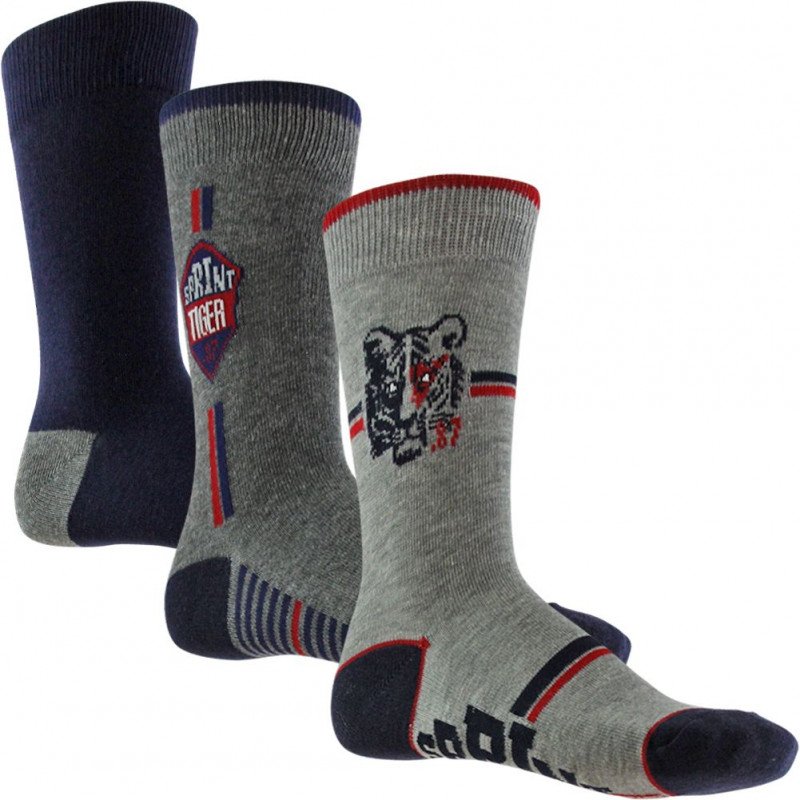 LOT DE 3 Chaussettes Chaussettes Garçon TIGRE Gris et Rouge