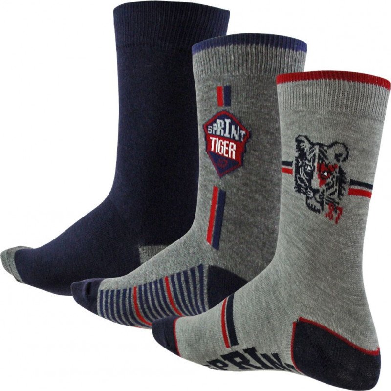 LOT DE 3 Chaussettes Chaussettes Garçon TIGRE Gris et Rouge