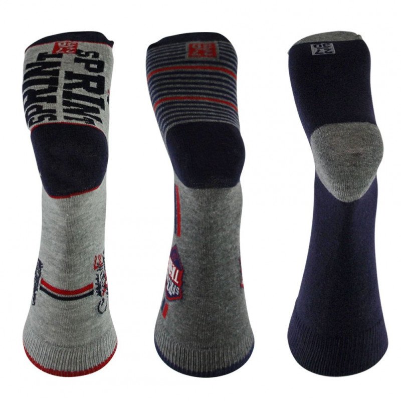 TWINDAY Lot de 3 paires de Chaussettes Garçon Coton TIGRE Gris Rouge