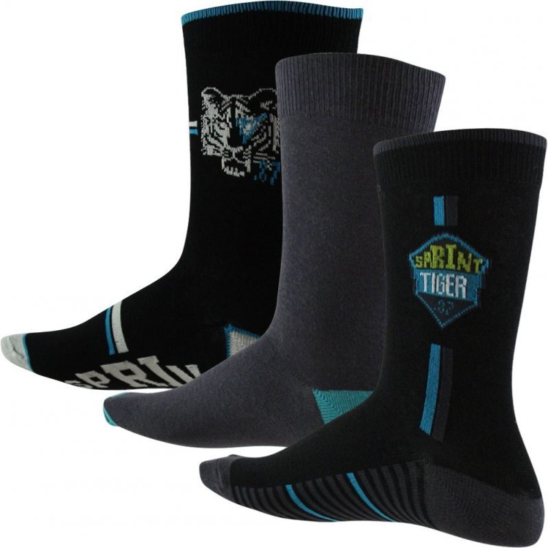 TWINDAY Lot de 3 paires de Chaussettes Garçon Coton TIGRE Noir Bleu