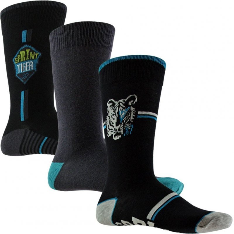 TWINDAY Lot de 3 paires de Chaussettes Garçon Coton TIGRE Noir Bleu