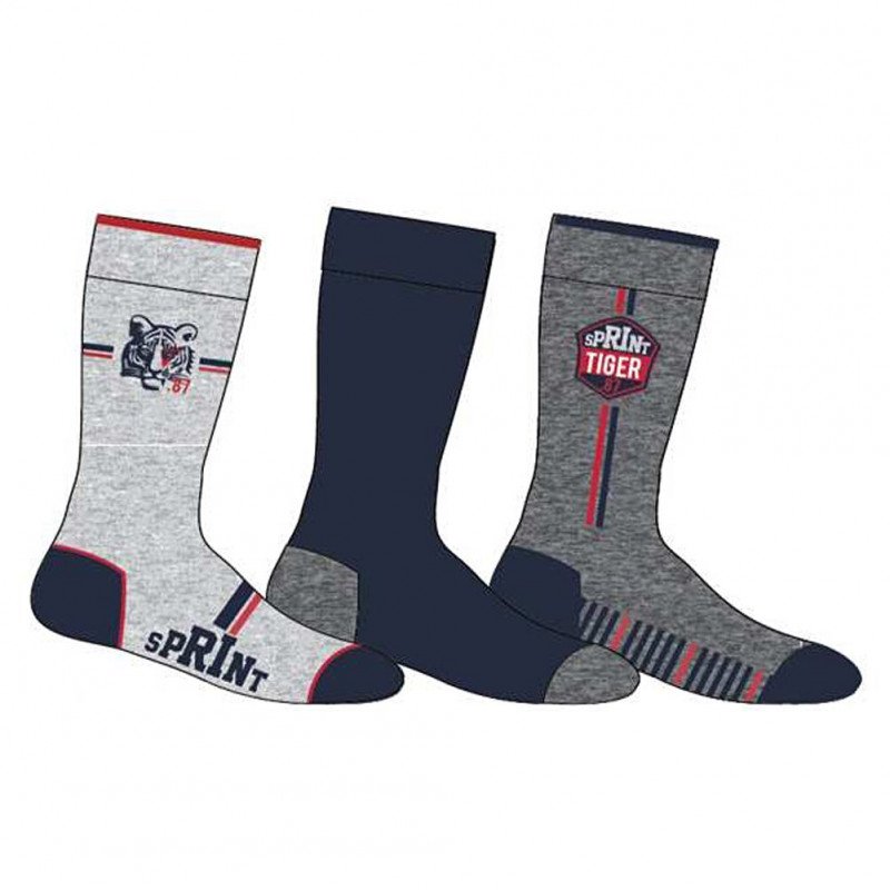 LOT DE 3 Chaussettes Chaussettes Garçon TIGRE Gris et Rouge