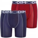 DIM Lot de 2 Boxers longs Homme Coton 3D FLEX AIR Rouge craie Bleu denim
