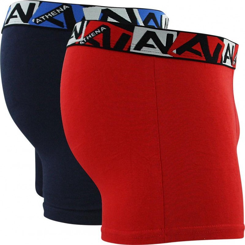 ATHENA Lot de 2 Boxers Garçon Coton Bio BIOPACK Marine Rouge