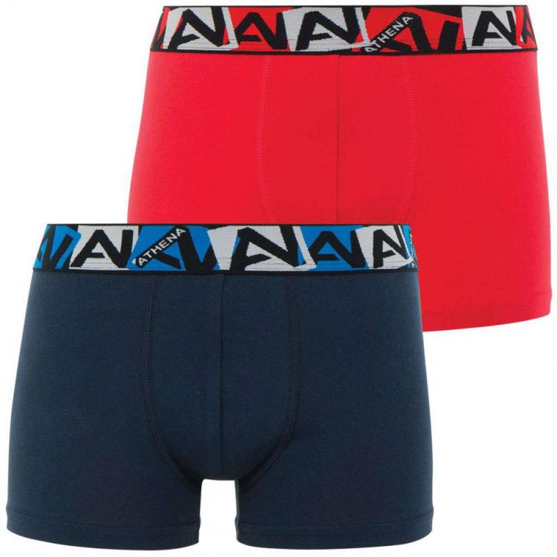 ATHENA Lot de 2 Boxers Garçon Coton Bio BIOPACK Marine Rouge