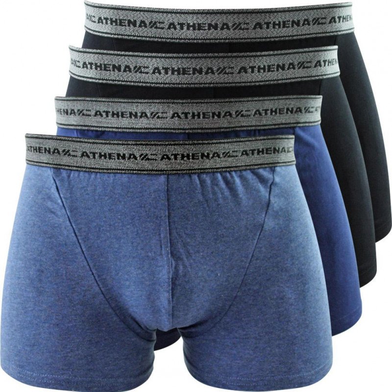 ATHENA Lot de 4 Boxers Homme Coton BASIC Bleu chiné Marine Noir