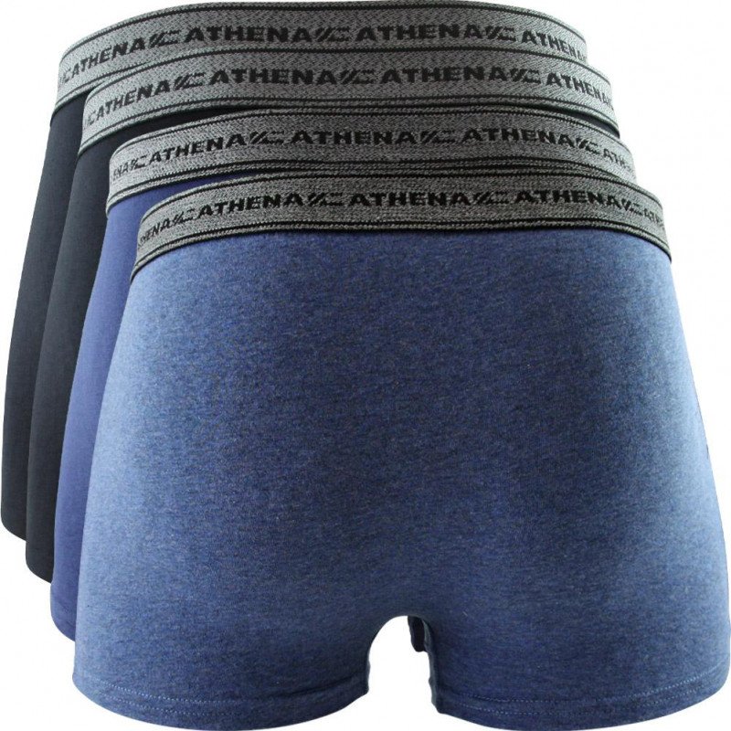 ATHENA Lot de 4 Boxers Homme Coton BASIC Bleu chiné Marine Noir