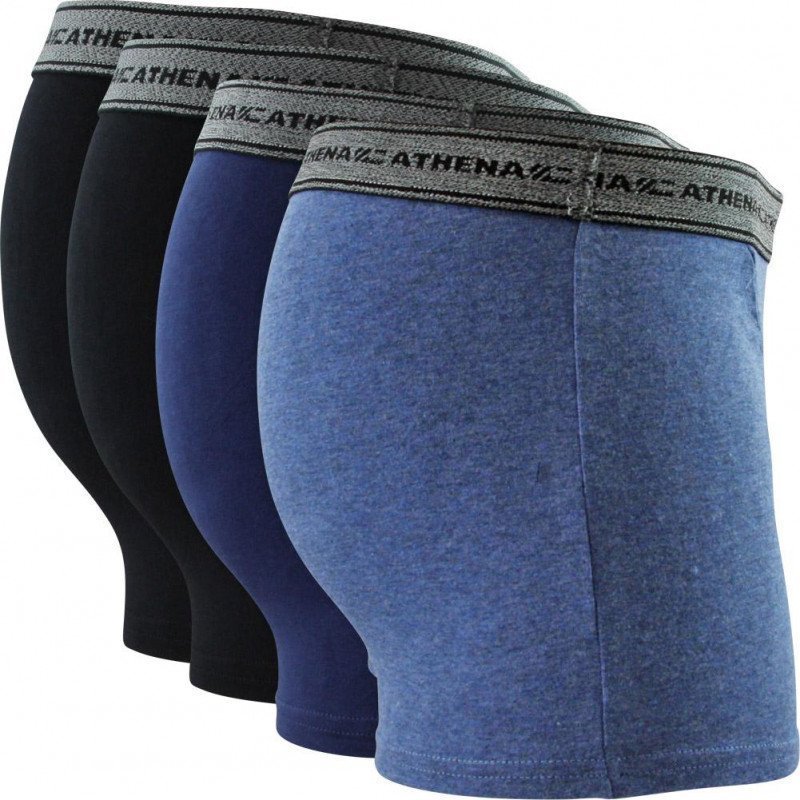 ATHENA Lot de 4 Boxers Homme Coton BASIC Bleu chiné Marine Noir