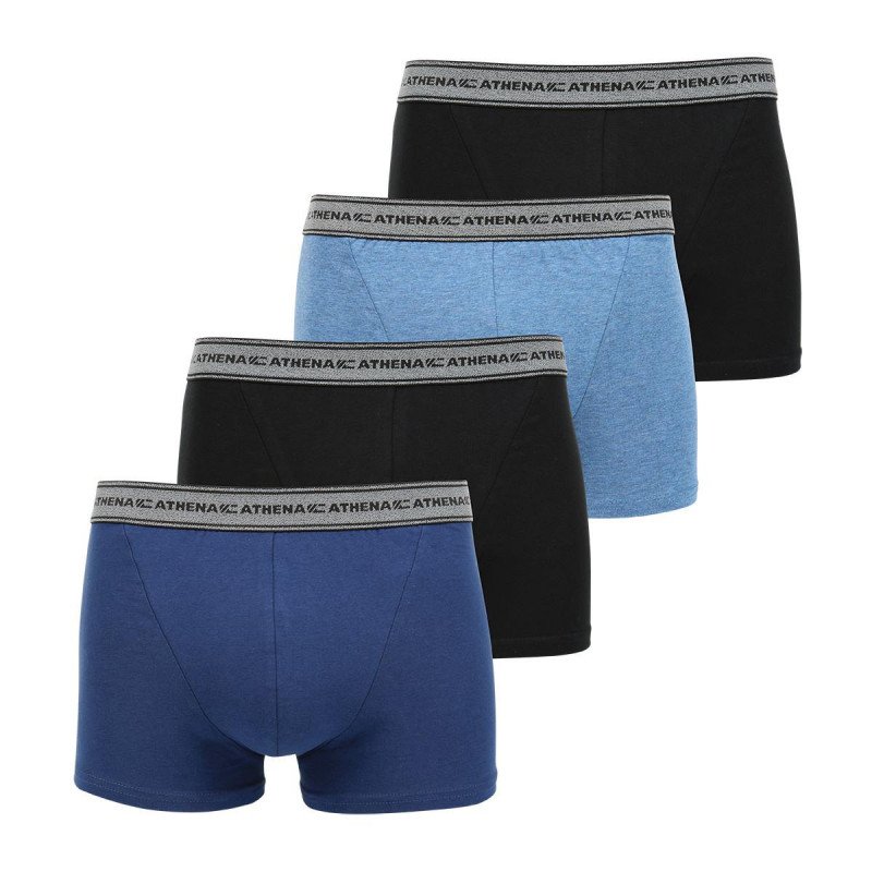 ATHENA Lot de 4 Boxers Homme Coton BASIC Bleu chiné Marine Noir