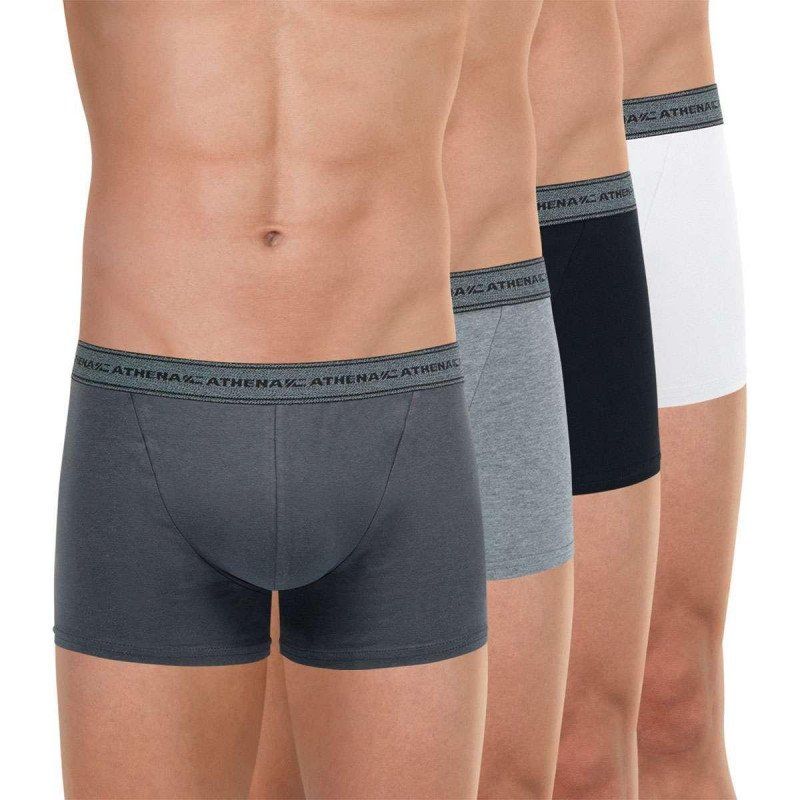 ATHENA 4 Boxers Homme Coton BASIC Noir Gris Blanc Anthracite