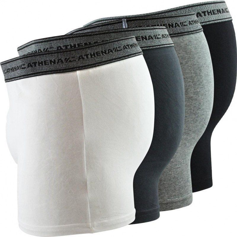 ATHENA 4 Boxers Homme Coton BASIC Noir Gris Blanc Anthracite