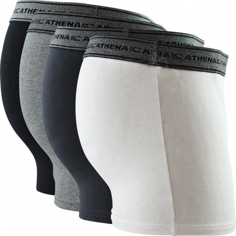 ATHENA 4 Boxers Homme Coton BASIC Noir Gris Blanc Anthracite