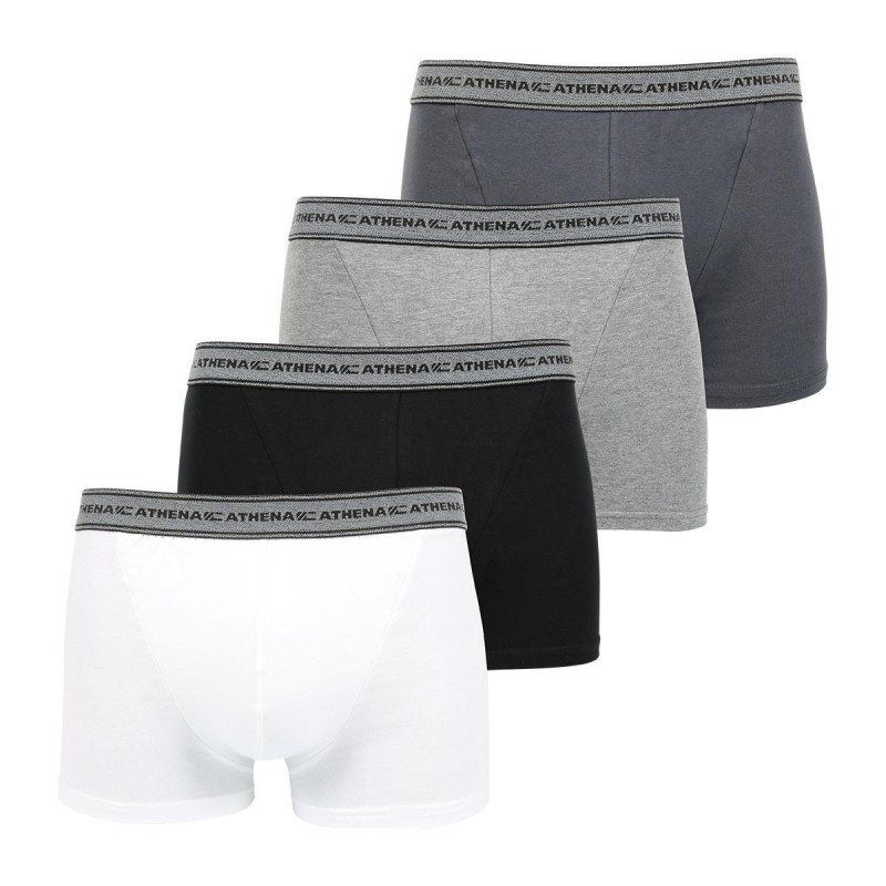 ATHENA 4 Boxers Homme Coton BASIC Noir Gris Blanc Anthracite