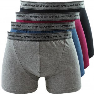 ATHENA 4 Boxers Homme Coton BASIC Gris chiné Pétrole Noir