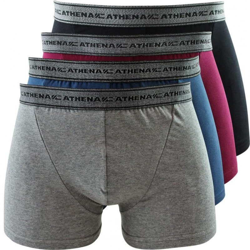 ATHENA Lot de 4 Boxers Homme Coton BASIC Gris chiné Pétrole Noir