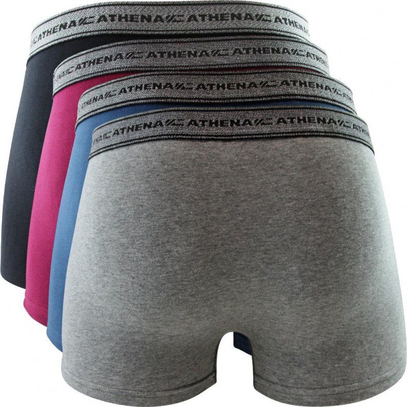 ATHENA Lot de 4 Boxers Homme Coton BASIC Gris chiné Pétrole Noir