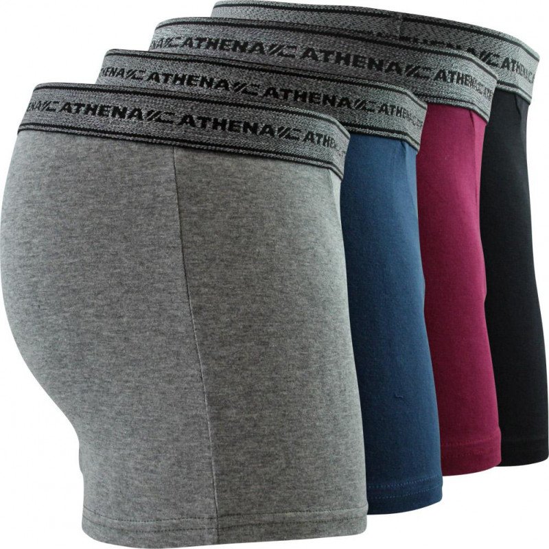 ATHENA Lot de 4 Boxers Homme Coton BASIC Gris chiné Pétrole Noir