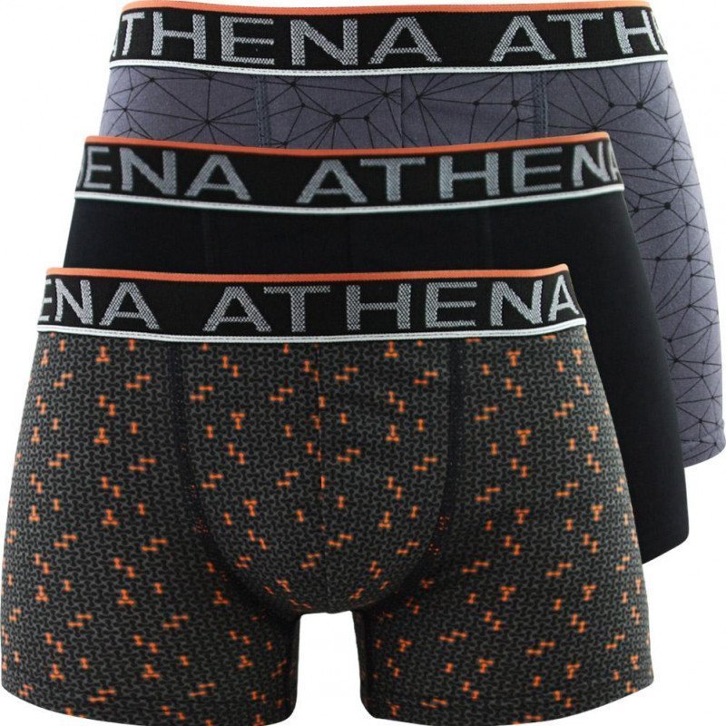 ATHENA Lot de 3 Boxers Homme Coton EASY CHIC Noir Orange Gris