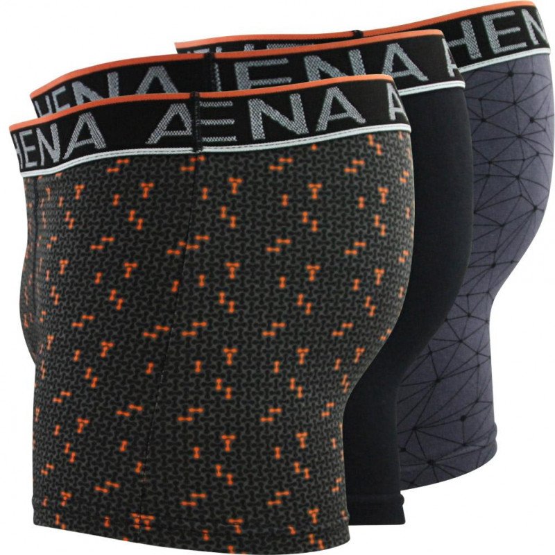 ATHENA Lot de 3 Boxers Homme Coton EASY CHIC Noir Orange Gris