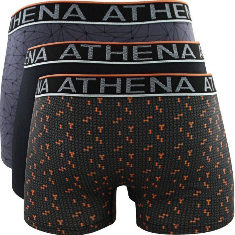 ATHENA Lot de 3 Boxers Homme Coton EASY CHIC Noir Orange Gris