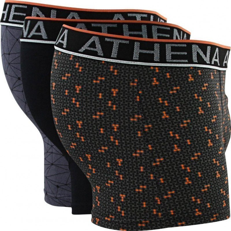 ATHENA Lot de 3 Boxers Homme Coton EASY CHIC Noir Orange Gris