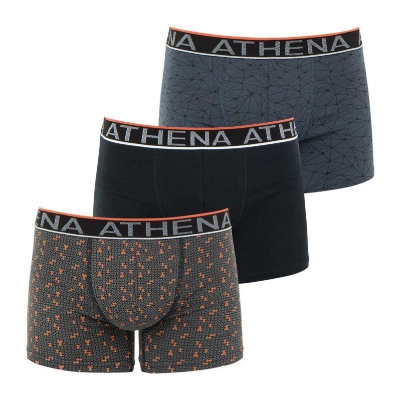 ATHENA Lot de 3 Boxers Homme Coton EASY CHIC Noir Orange Gris