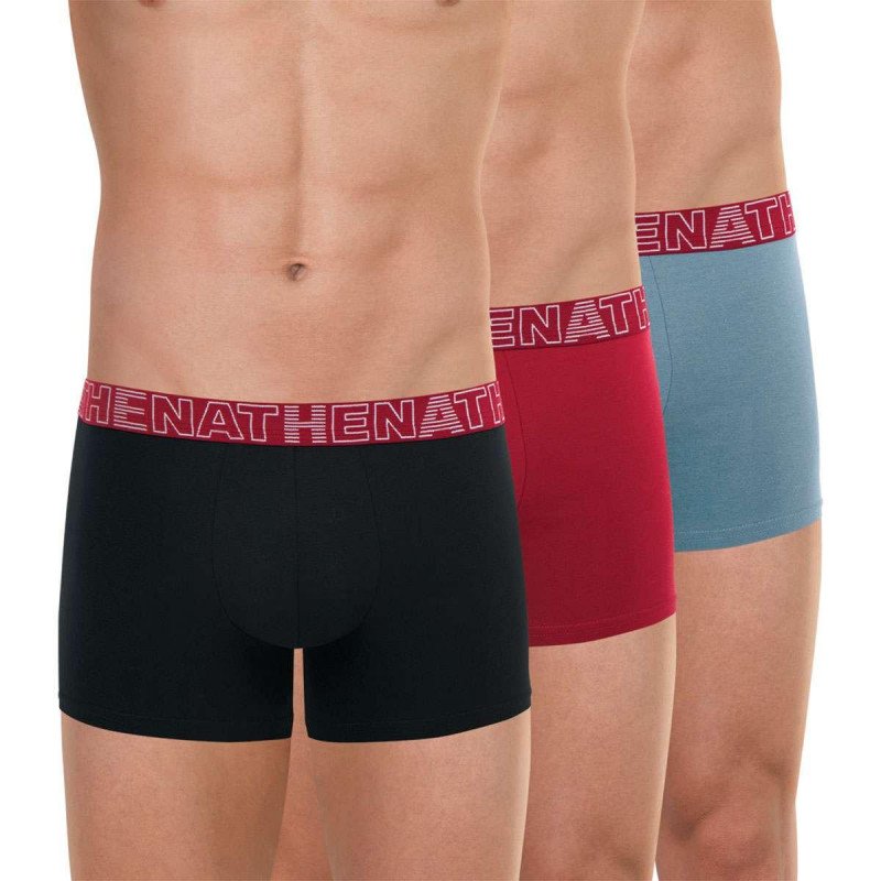 ATHENA Lot de 3 Boxers Homme Coton BASIC COLOR Noir Rouge Gris