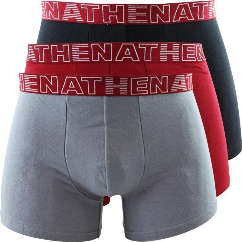 ATHENA Lot de 3 Boxers Homme Coton BASIC COLOR Noir Rouge Gris