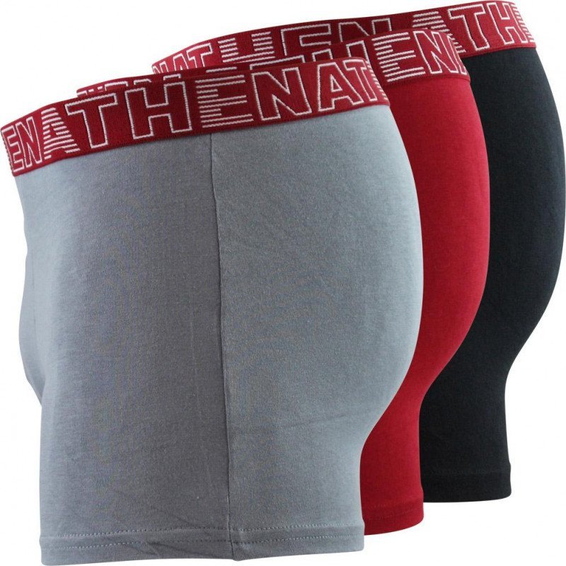 ATHENA Lot de 3 Boxers Homme Coton BASIC COLOR Noir Rouge Gris