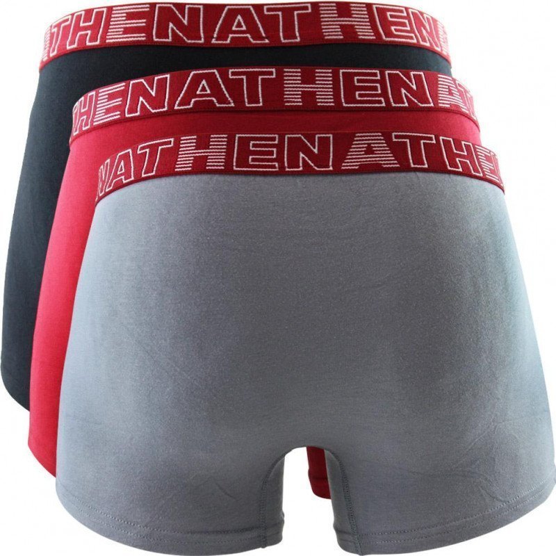 ATHENA Lot de 3 Boxers Homme Coton BASIC COLOR Noir Rouge Gris